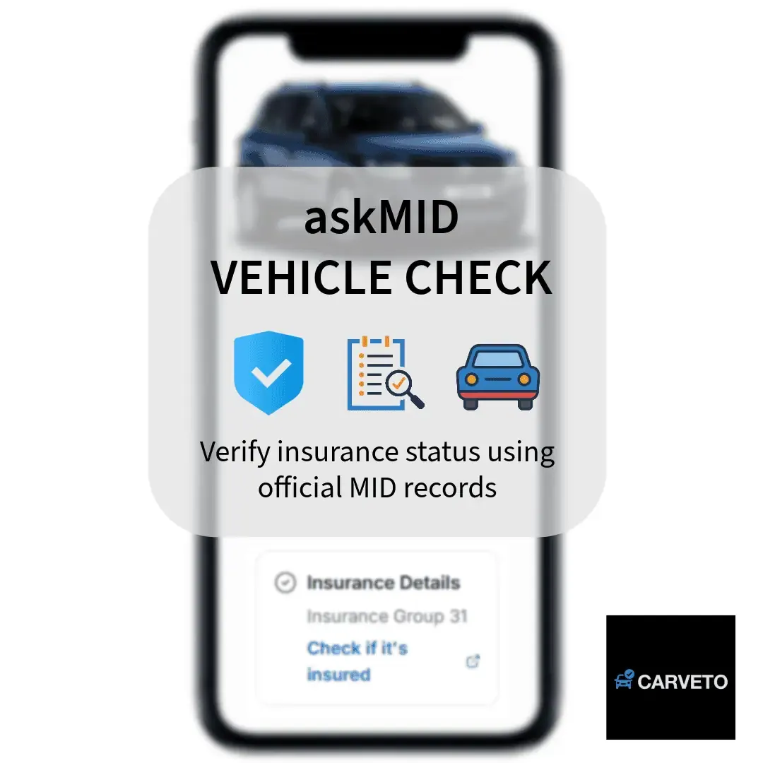 Official MID vehicle insurance check showing insurance verification for a UK vehicle