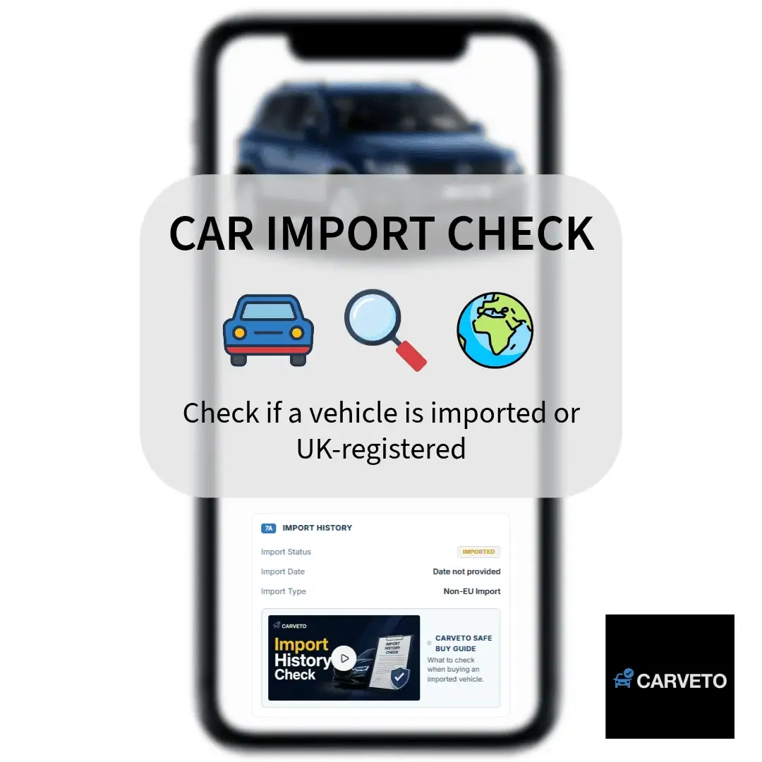 Car import check showing vehicle import status and import history information