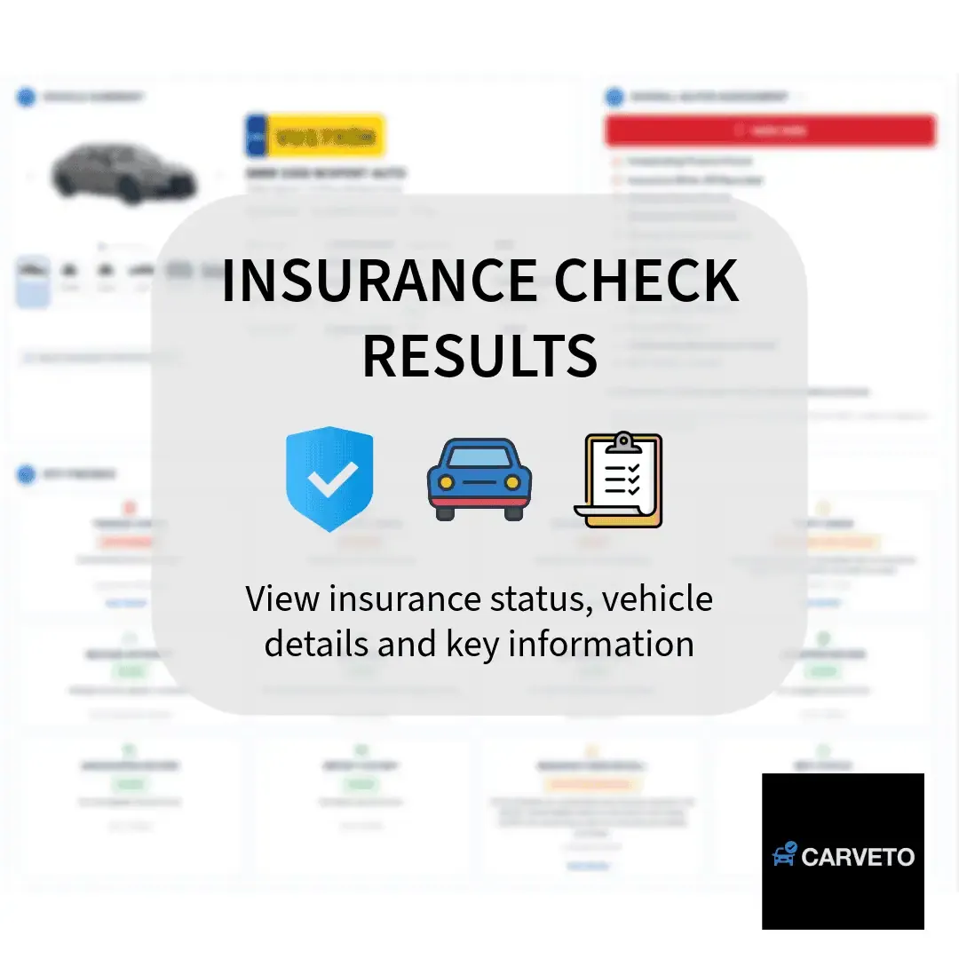 Vehicle insurance status, vehicle details and insurance group shown in a CarVeto vehicle check report