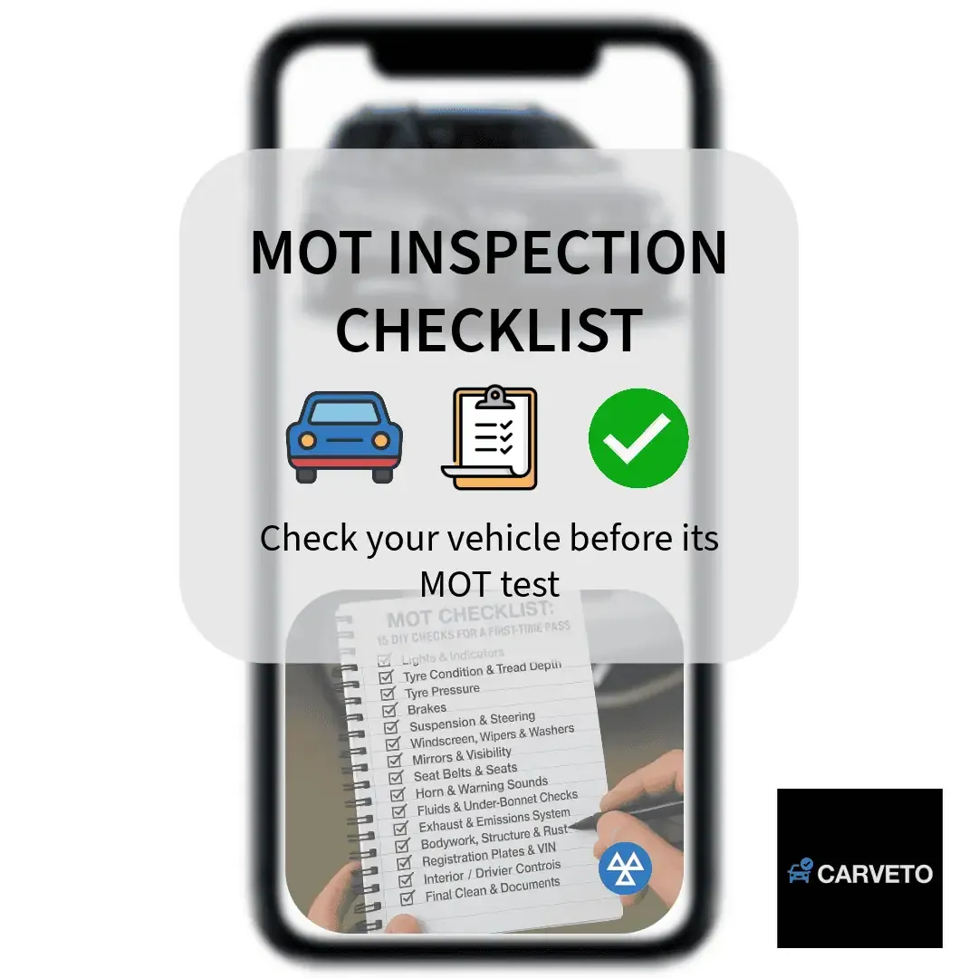 MOT inspection checklist showing vehicle checks to prepare a car before its MOT test