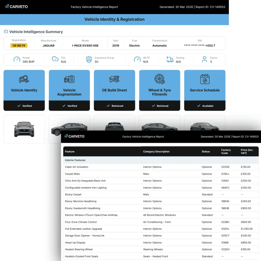 Manufacturer specifications and build sheet data