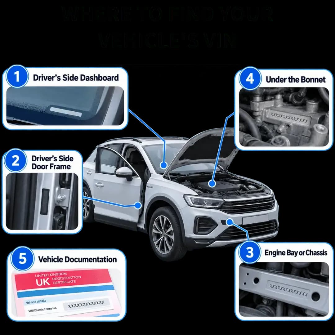 Vehicle identification number locations and chassis verification points
