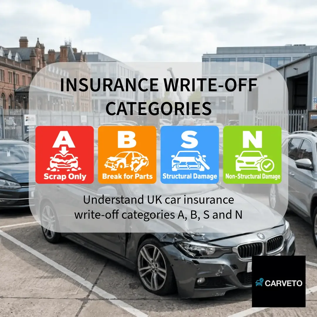 UK car insurance write-off categories A B S and N showing scrap-only, break-for-parts, structural and non-structural classifications