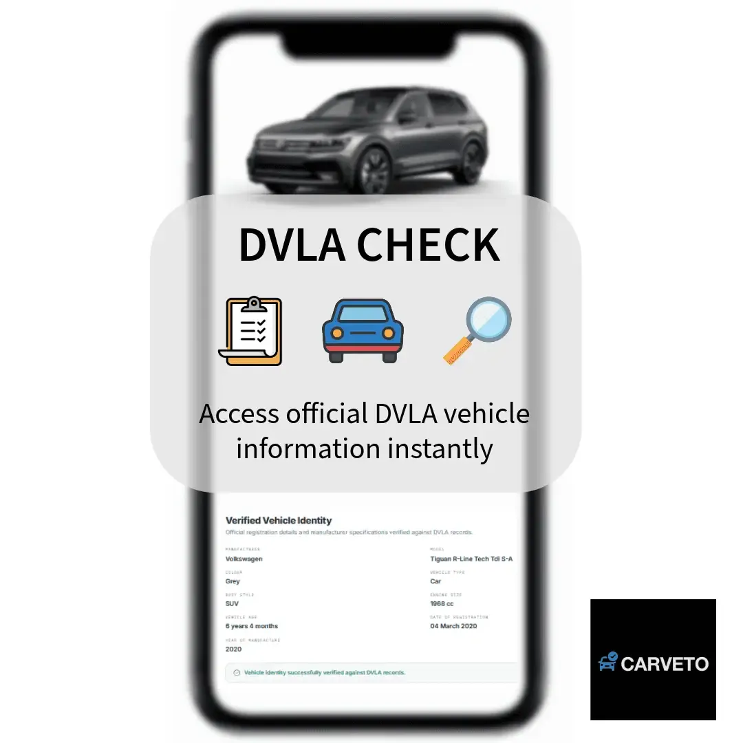 Official DVLA vehicle information report displaying verified registration, vehicle identity, MOT status and road tax information