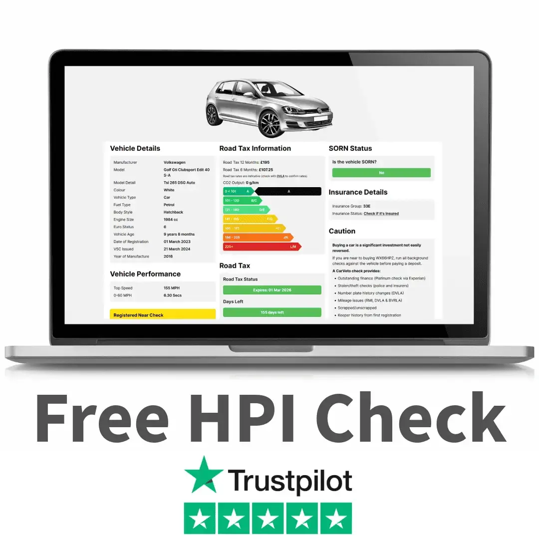 Confirm a car is clear and reg checked with HPI