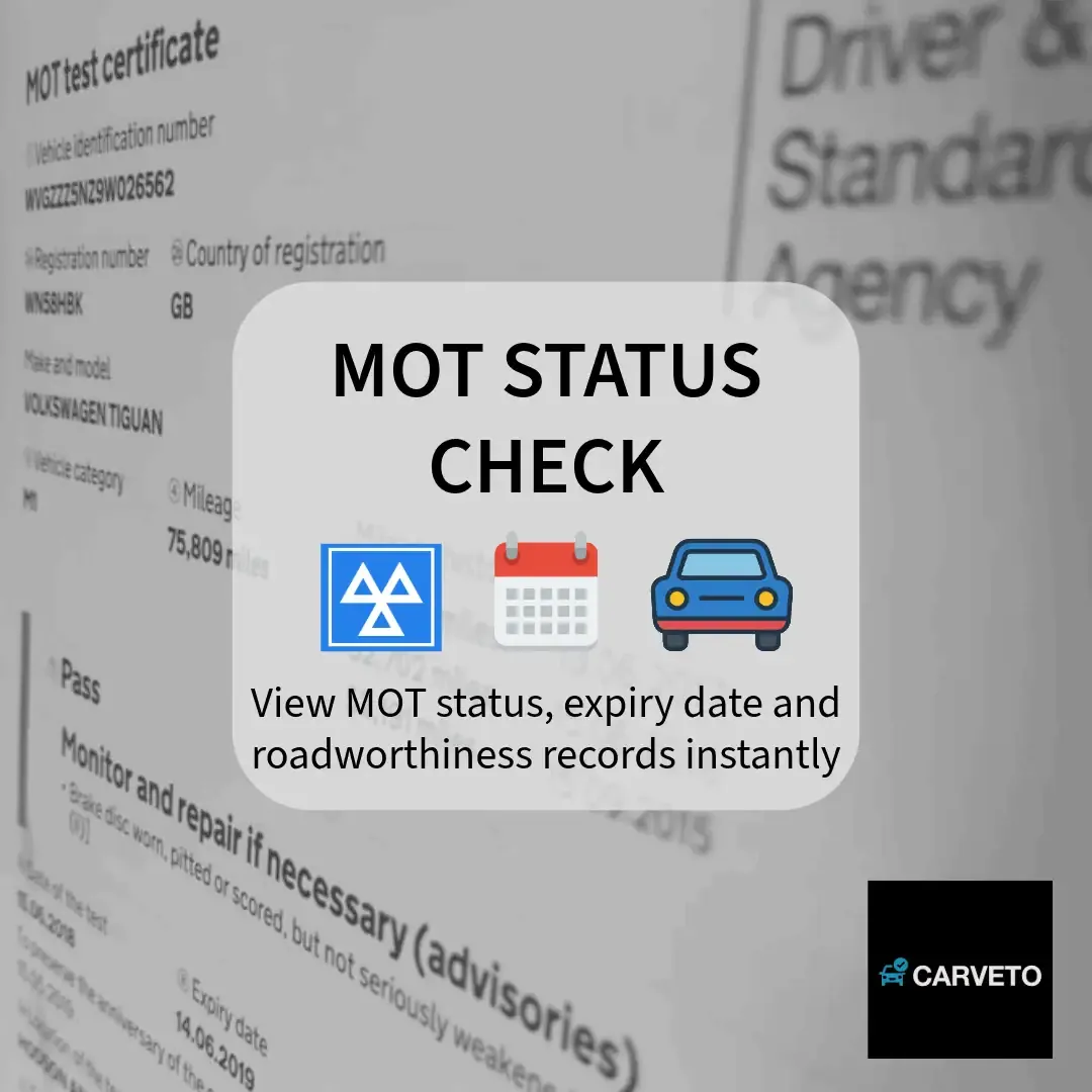 MOT status and history check with expiry date and vehicle roadworthiness verification