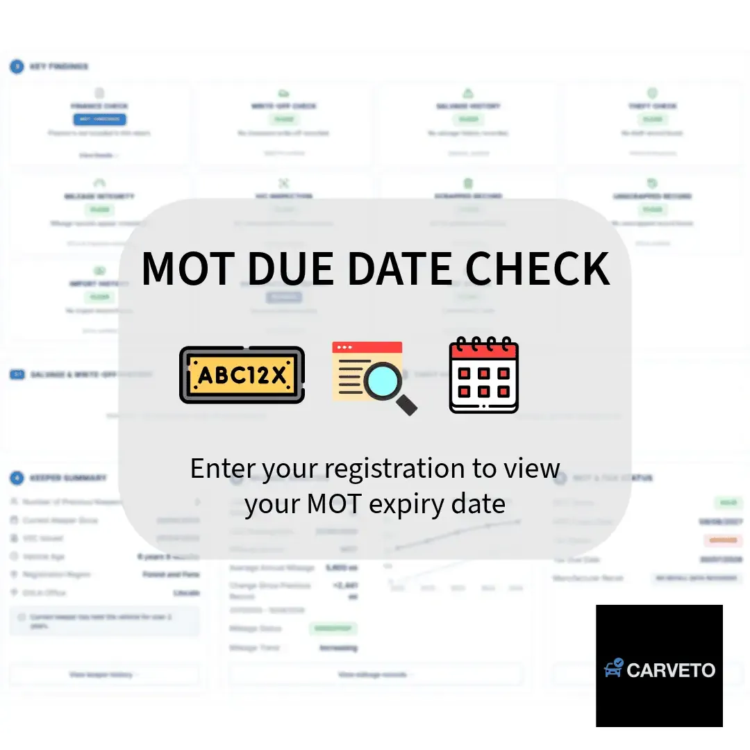 MOT due date check showing registration lookup and vehicle MOT expiry date