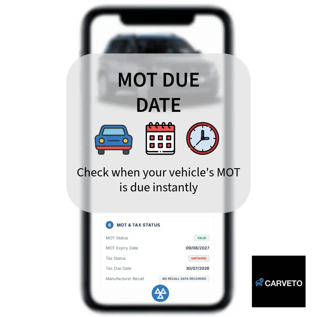 MOT due date showing vehicle MOT status and expiry date information