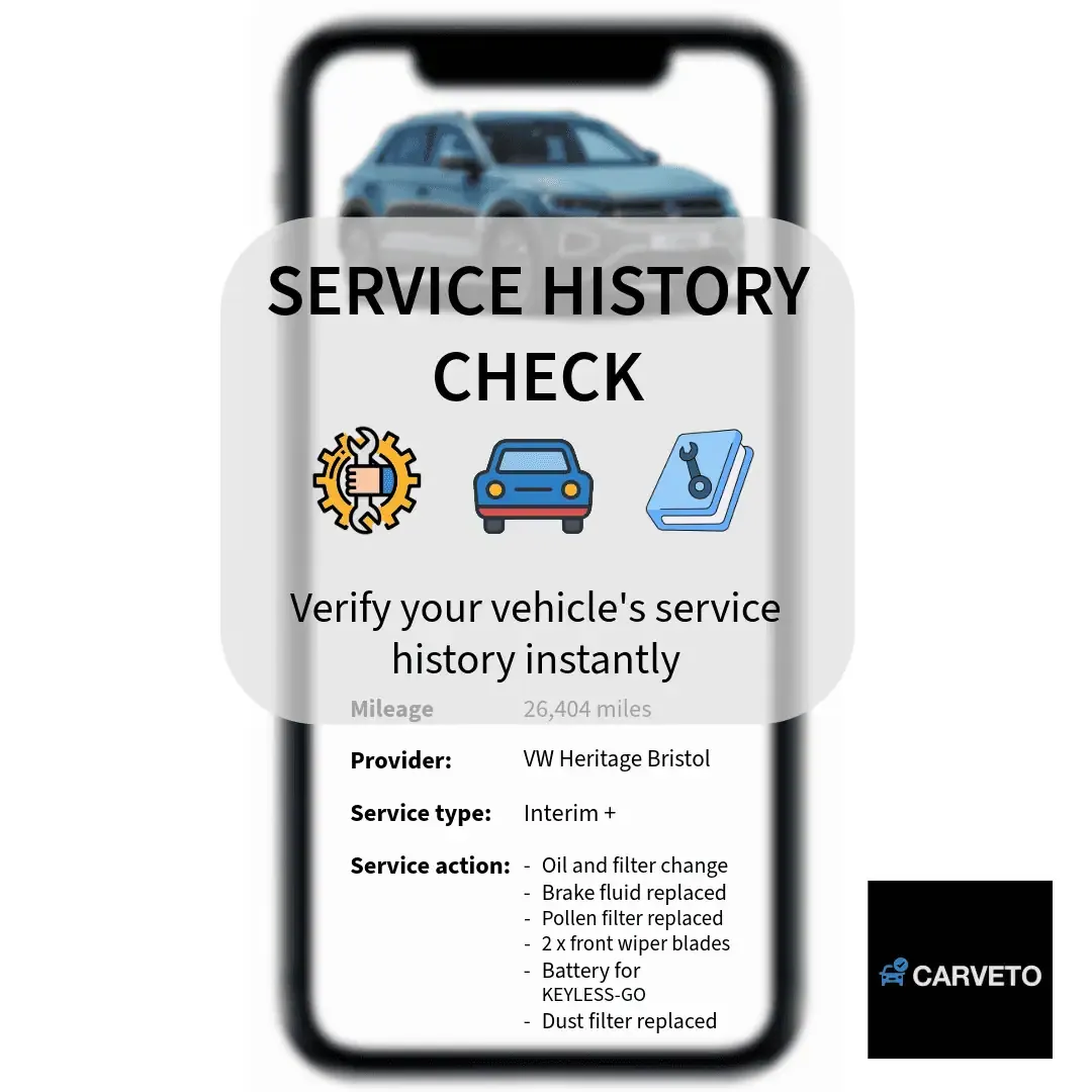 Digital service history report displaying maintenance records, service dates, workshop information and vehicle servicing history