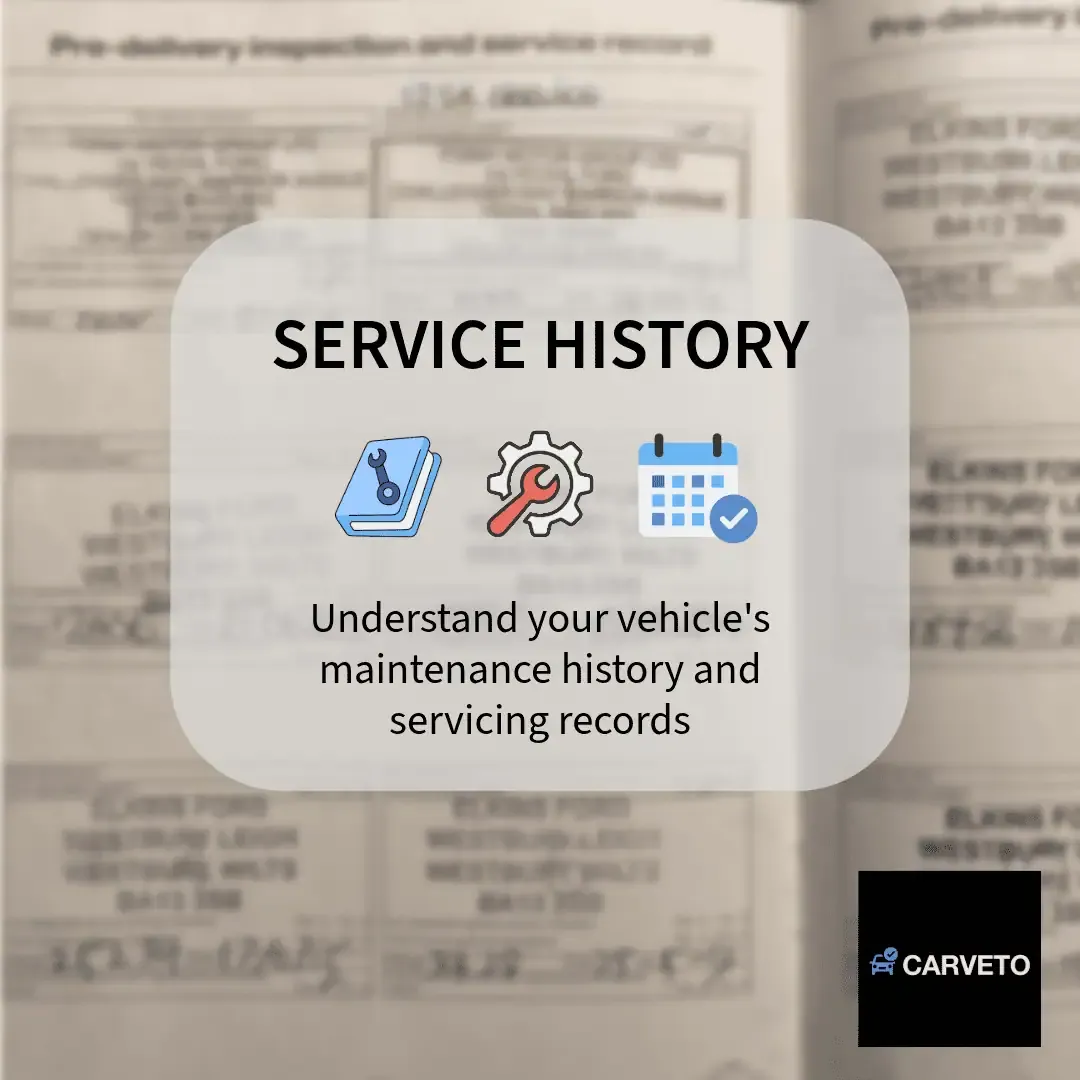 Vehicle service book showing maintenance history, service dates and workshop servicing records