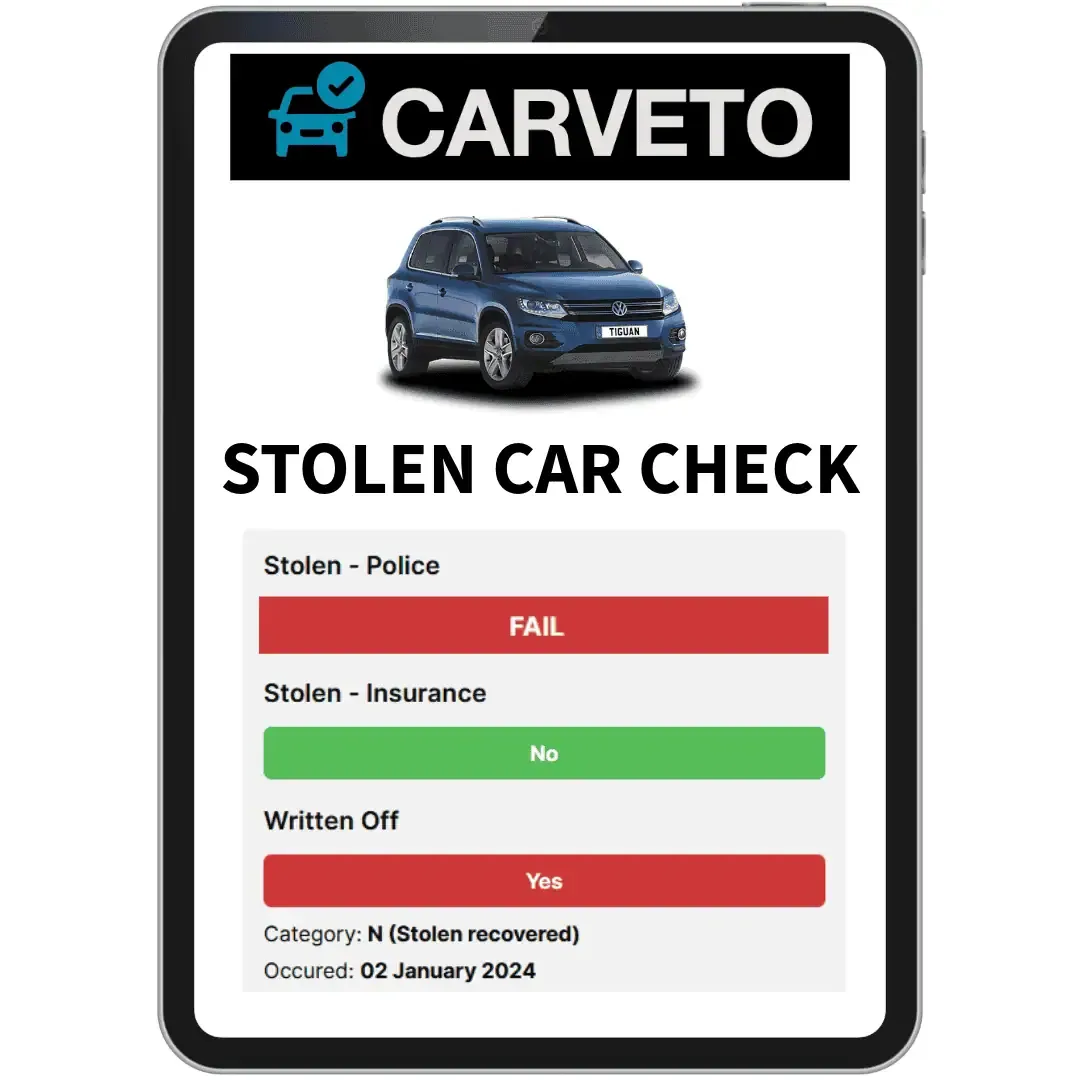 Stolen vehicle status and theft verification before buying a car with CarVeto
