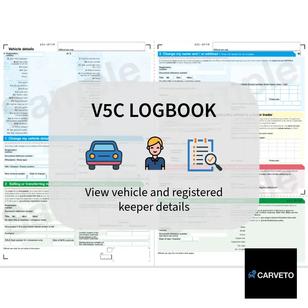 V5C logbook showing vehicle and registered keeper details