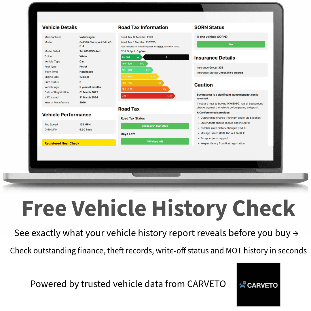 Vehicle history check and finance theft write off records