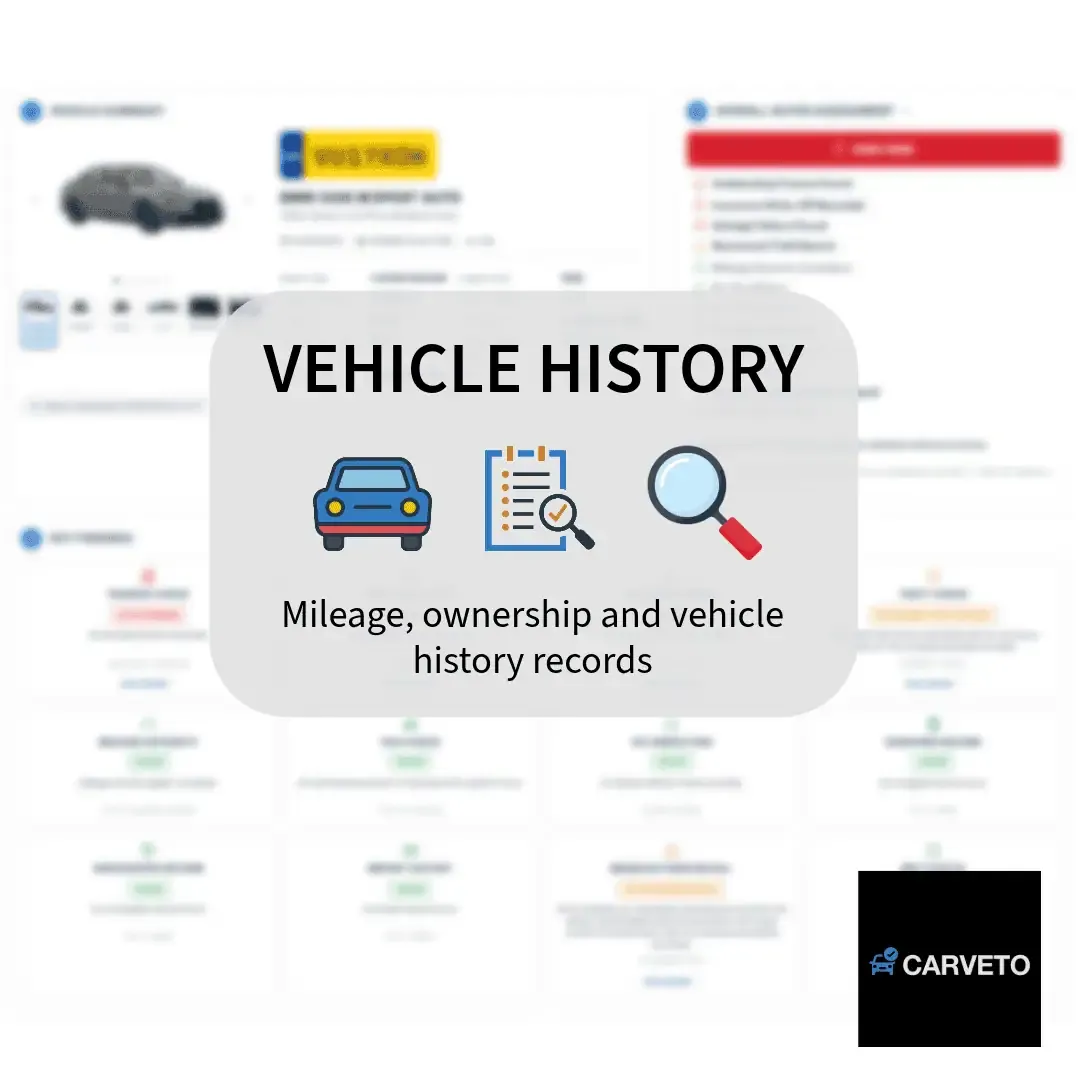 Vehicle history check showing mileage ownership finance and vehicle records
